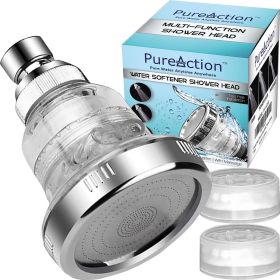 PureAction Water Softener Shower Head Filter for Hard Water Chlorine & Fluoride Filter Filtered Shower Head High Pressure Rain Showerhead 2 Replaceabl