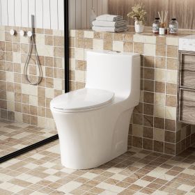 1.1/1.60 GPF Dual-Flush One Piece Toilet,Button on Tank top S-trap, Water-Saving Elongated Comfort Height Floor Mounted, Soft Closing Seat