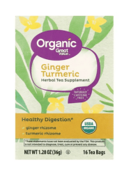 Great Value Organic Herbal Tea Supplement, Ginger Turmeric, 1.28 oz, 16 Ct