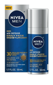 NIVEA MEN Age Defense Daily Face Moisturizer with SPF 30, Hyaluronic Acid, Pro-Retinol, 1.7 fl oz