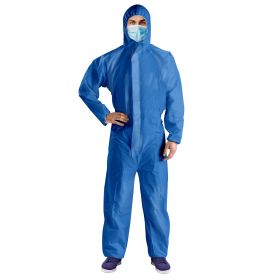 Disposable Coveralls with Hood, XX-Large Size. Pack of 5 Blue Hazmat Suits with Front Zip