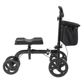 VEVOR Folding Knee Scooter, Carbon Steel Steerable Knee Walker with Height-Adjustable Handlebar & Knee Pad, All-Terrain Solid Wheels, Dual Brakes