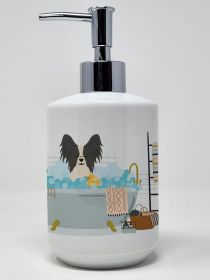 Black White Papillon in Bathtub Ceramic Soap Dispenser Hand Soap Dispenser Pump Bottles for Bathroom Kitchen, Empty Refillable Liquid Soap Container