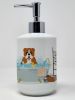 Red White English Bulldog in Bathtub Ceramic Soap Dispenser Hand Soap Dispenser Pump Bottles for Bathroom Kitchen