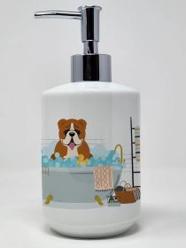 Red White English Bulldog in Bathtub Ceramic Soap Dispenser Hand Soap Dispenser Pump Bottles for Bathroom Kitchen