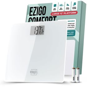 Digital Bathroom Scale for Body Weight EziGo Large Platform 12 inch 30cm, High Capacity 440lb 200kg, Accurate Scale for Adults, Elderly, Seniors, Pets