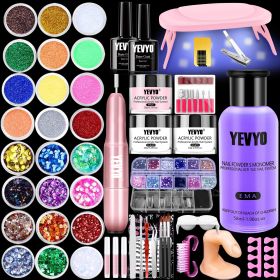 Acrylic Nail Kit with Drill and UV Light, Nail Kit for Beginners with Everything, 24 Glitter Colors Acrylic Powder, 3 Colors Acrylic Powder