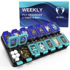 Weekly Pill Organizer 2 Times A Day Airtight Pill Box 7 Day Am Pm Vitamin Case Extra Large Medicine Container Two Week Supplement Holder Daily Medicat (Brand: Bexeen)