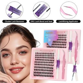 Eyelash Extension Kit Single Box 120 Pieces Eyelash Cluster Kit Eyelash Bonding and Sealing Waterproof Eyelash Tweezers DIY Eyelash Extension Kit Suit (Color: black*10)