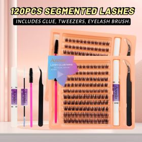 Eyelash Extension Kit Single Box 120 Pieces Eyelash Cluster Kit Eyelash Bonding and Sealing Waterproof Eyelash Tweezers DIY Eyelash Extension Kit for (Color: black*50)