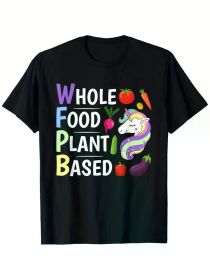 Whole Food Plant-Based Vegan T-Shirt - 100% Cotton, Breathable & Soft, Black Short Sleeve Tee with Unique Graphic Design (Color: Black, size: S)